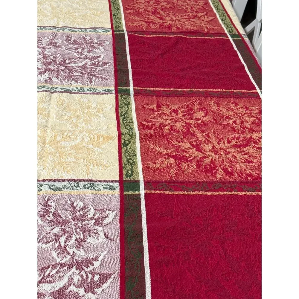 Fall Harvest Jacquard Woven Tablecloth Autumn Leaves Burgundy Gold 54x87 Decor